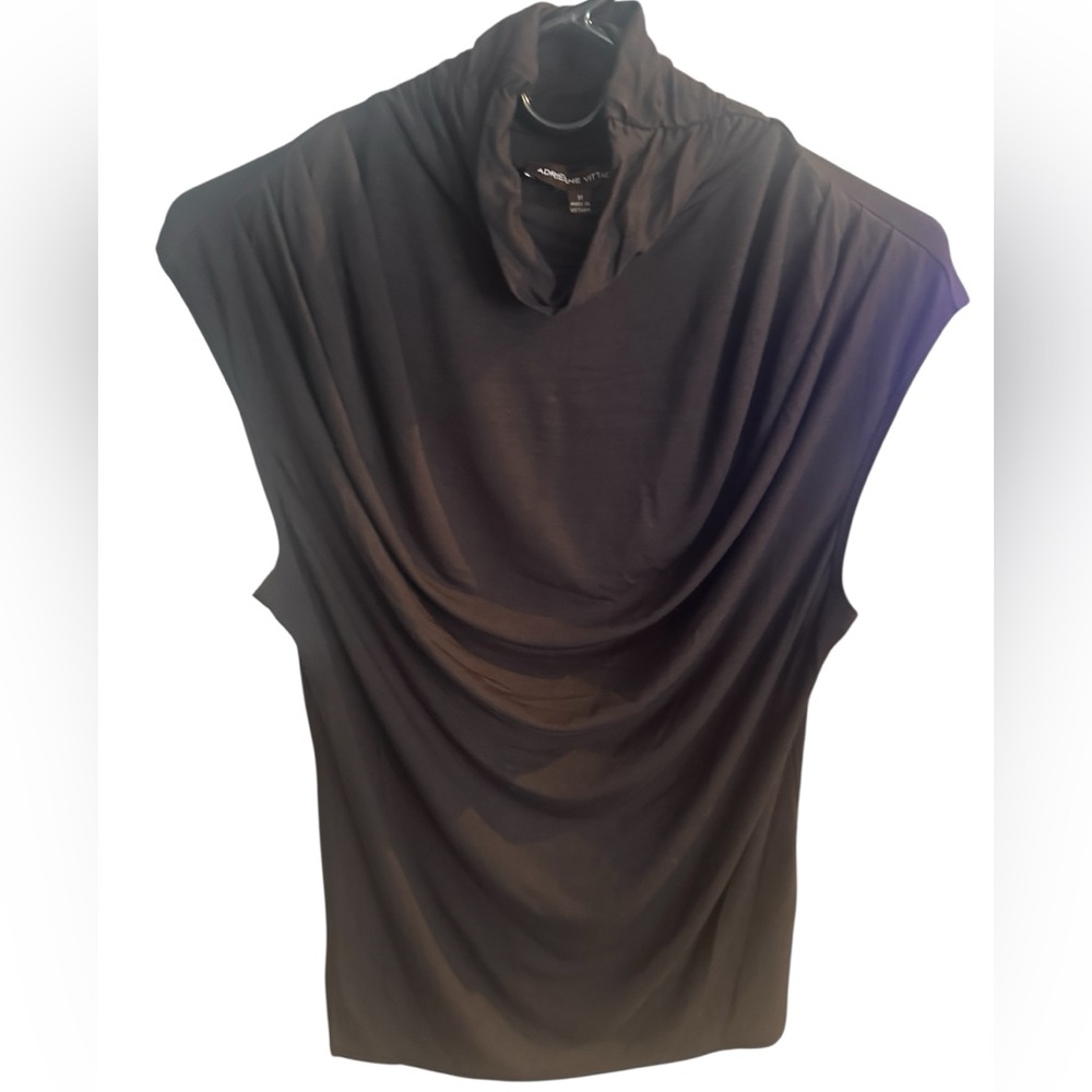 Adrienne Vittadini sleeveless top  a draped cowl turtleneck design- Cacao Medium